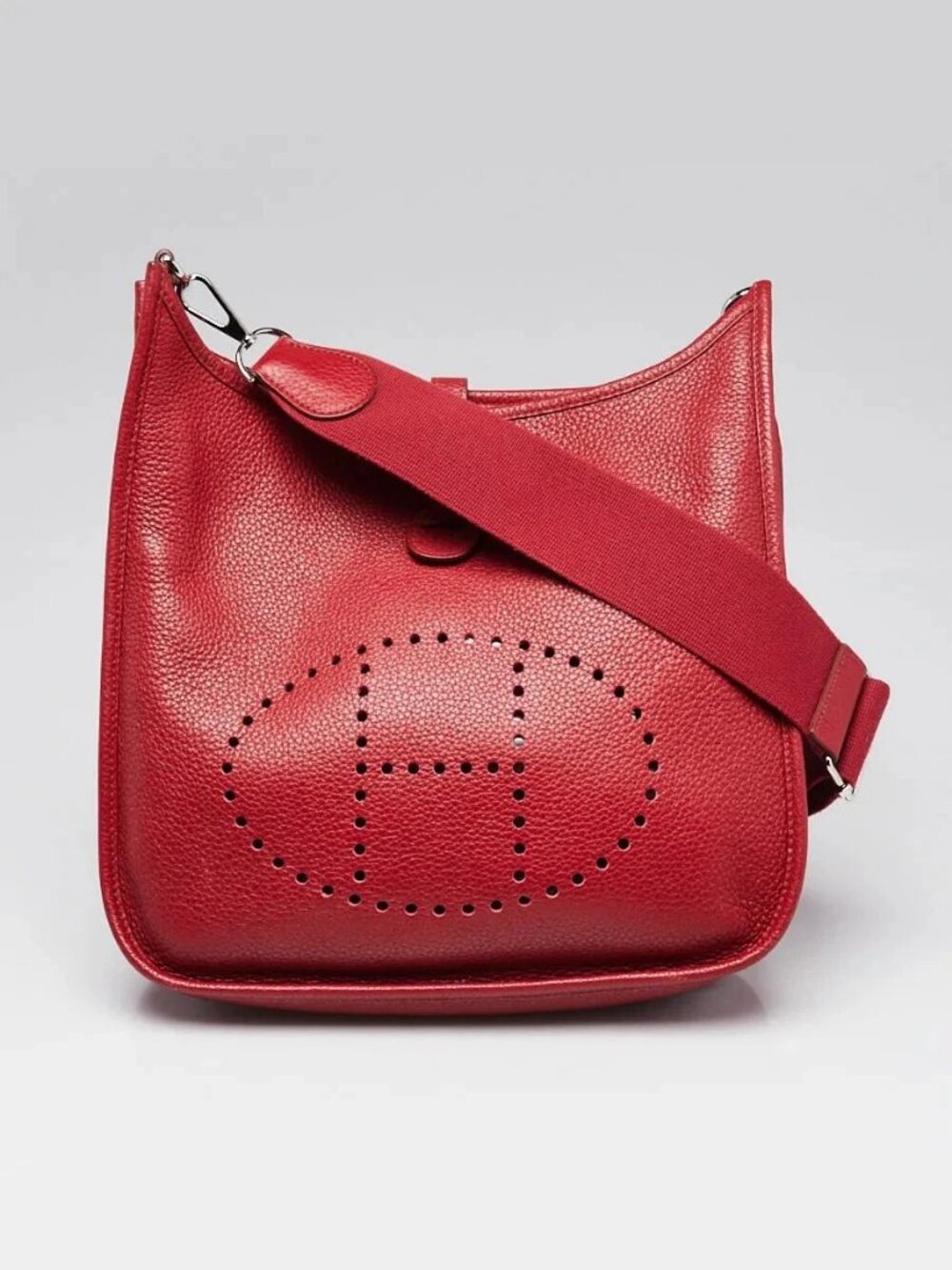Hermes Rouge H Clemence Leather Evelyne PM III Bag